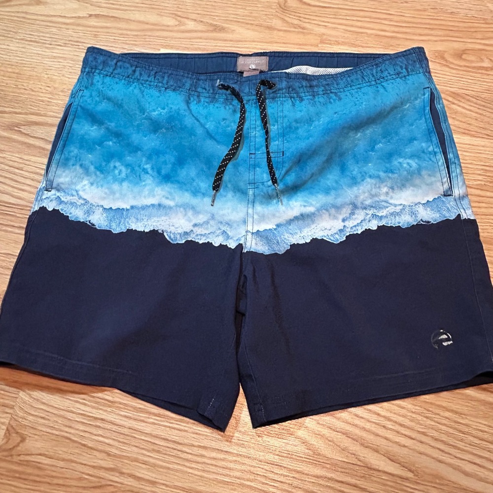 Ocean Current Mens Blue Wave Print Swim Trunks Board Shorts Size Medium